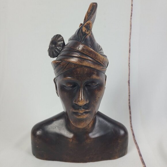 Carved Wooden Balinese Bali Young Man‎ Head Bust Statue Sculpture Mid Century - Picture 1 of 11